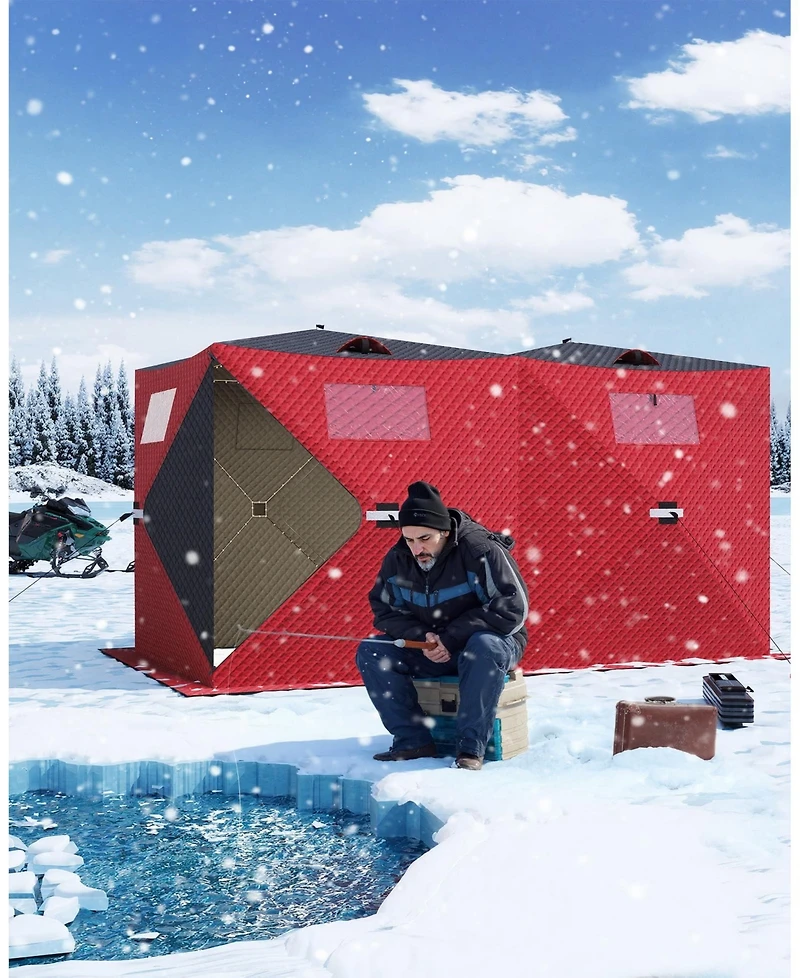 homfan Ice Fishing Shelter, 210D Quilted Fabric Insulated Pop-Up Tent, Portable Winter Hub