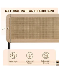 gaomon Queen Rattan Bed Frame – Rattan Headboard Platform Bed with Wood Slats and Under Bed Storage. Quiet Support. No Box Spring Needed