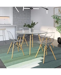 LeisureMod Cresco Modern Molded Acrylic Dining Chair Set of with Eiffel Base and Beech Wood Dowel Legs Ergonomic Curved Seat Accent Side