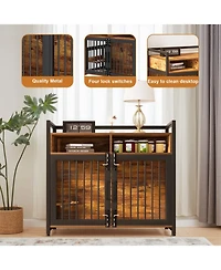 gaomon 48'' Heavy Duty Wooden Dog Crate Furniture for Large or Medium Dogs Double Doors, 2 Storage Drawers, 360degree(s) Swivel Raised Feeder