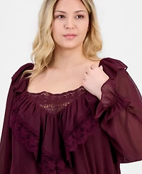 And Now This Trendy Plus Ruffle-Front Long-Sleeve Blouse, Macy's Exclusive