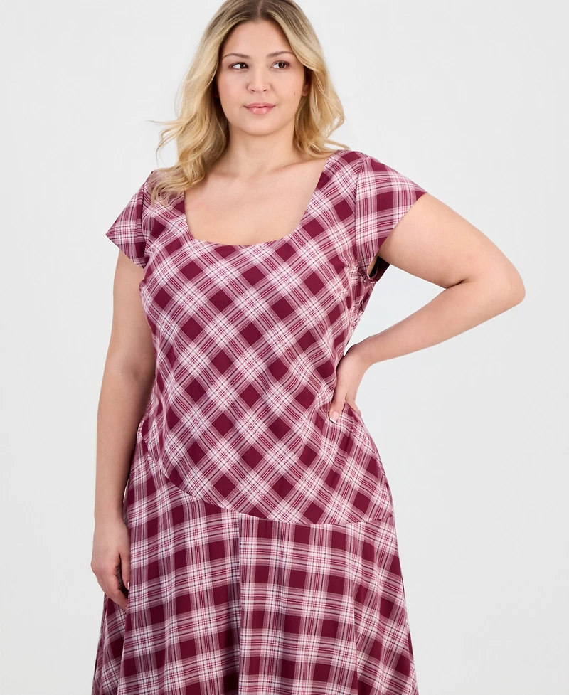 And Now This Trendy Plus Square-Neck Short-Sleeve Cotton Maxi Dress, Macy's Exclusive