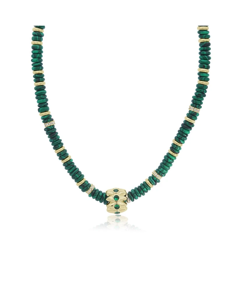 The Lovery Malachite Bead Rondel Necklace 18K Gold Plated Over Brass