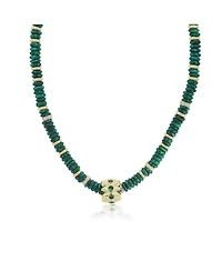 The Lovery Malachite Bead Rondel Necklace 18K Gold Plated Over Brass