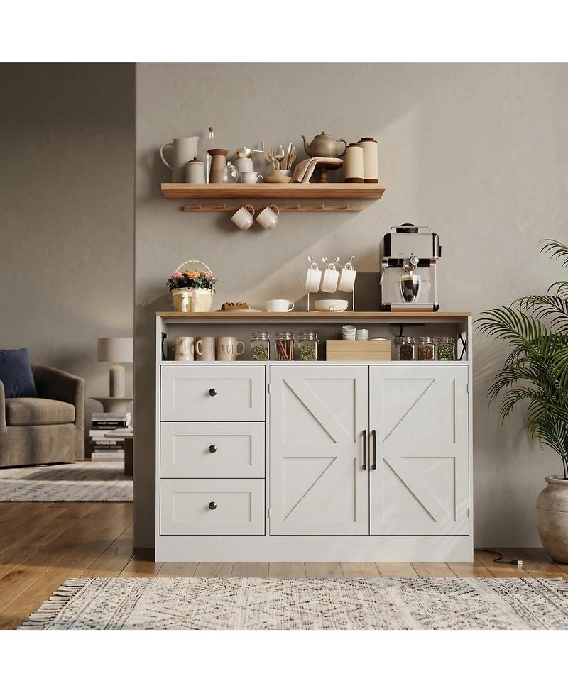 homfan Drawer 2-Door Sideboard Buffet Cabinet, Engineered Wood Storage Console Table for Dining Room Living Room Kitchen