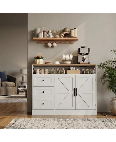 homfan Drawer 2-Door Sideboard Buffet Cabinet, Engineered Wood Storage Console Table for Dining Room Living Room Kitchen