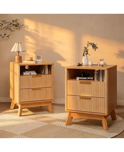 homfan 2-Pack 18" Fluted Nightstand with Charging Station