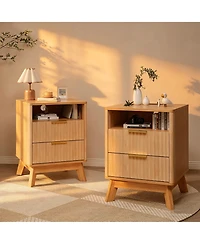 homfan 2-Pack 18" Fluted Nightstand with Charging Station