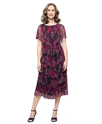Sl Fashions Women's Crew Neck Printed Tiered Dress