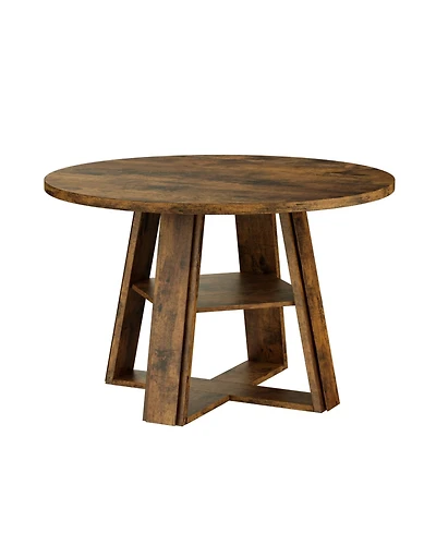 homfan 43.3" Round Dining Table for 2-4, Pedestal Base with Storage Shelf, Space-Saving for Apartment, Vintage Color
