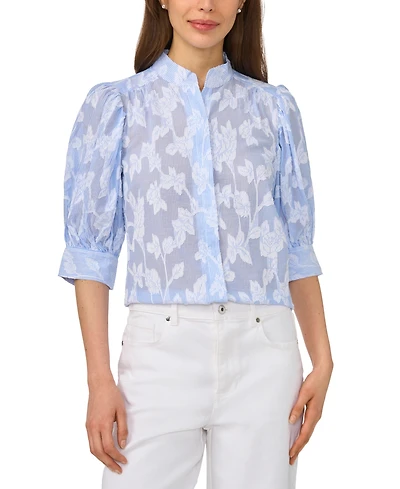 CeCe Women's Open Collar Striped Top