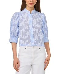 CeCe Women's Open Collar Striped Top
