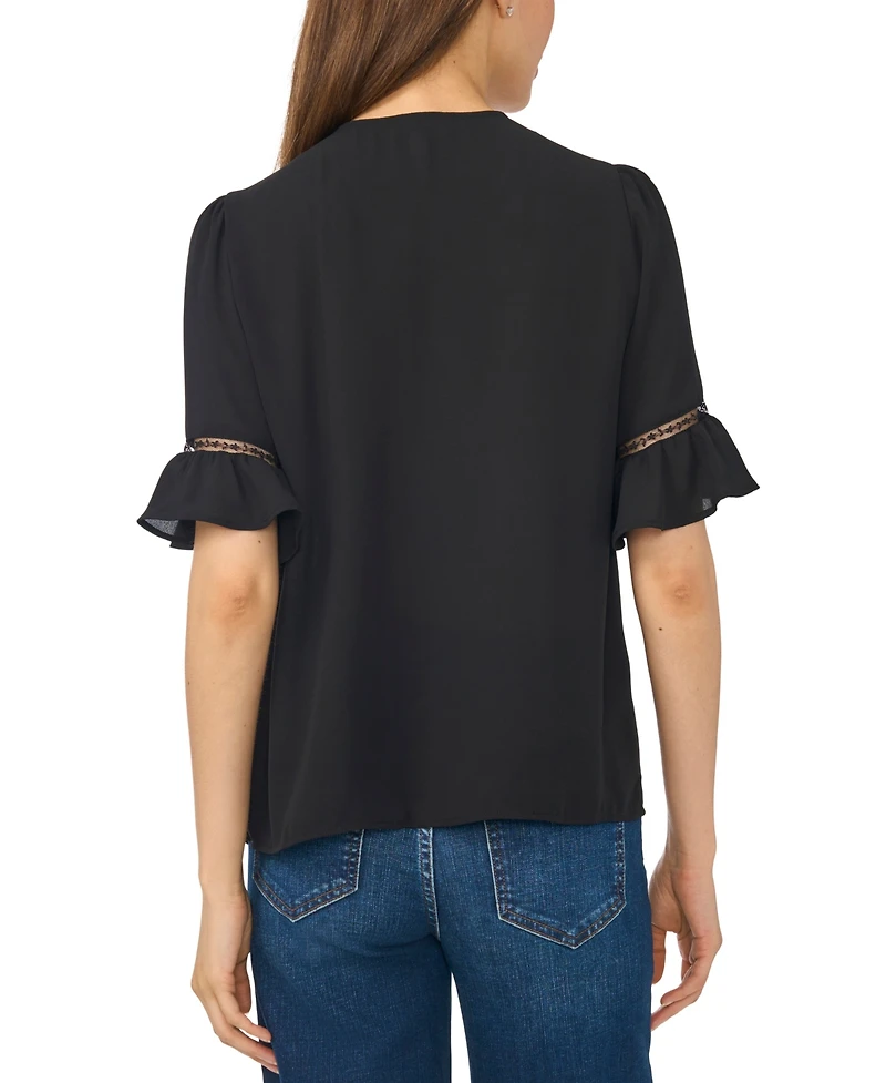 CeCe Women's Ruffle-Sleeve Horizontal Lace Insets Top