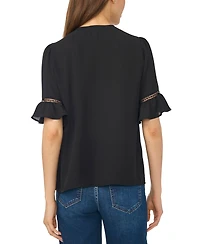 CeCe Women's Ruffle-Sleeve Horizontal Lace Insets Top