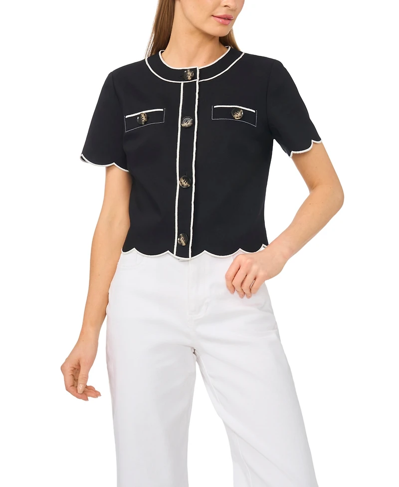 CeCe Women's Short-Sleeve Contrast Scallop Jacket