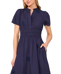 CeCe Women's V-Neck Double Elastic Waistband Midi Dress