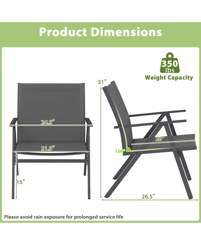 Sugift Set of 2 Mesh Fabric Patio Lounge Chairs with Metal Frame and Wide Seat