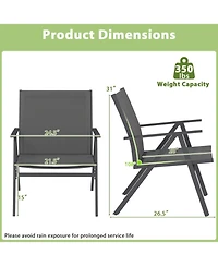 Sugift Set of 2 Mesh Fabric Patio Lounge Chairs with Metal Frame and Wide Seat