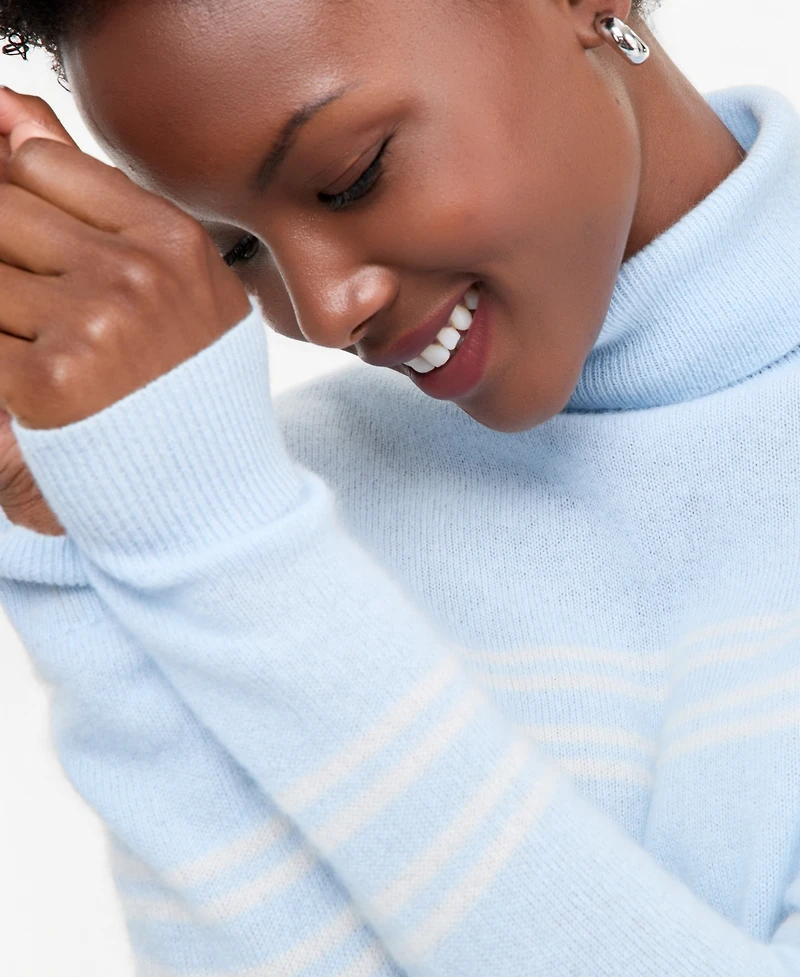 Charter Club Petite Sophia Stripe Cashmere Turtleneck Sweater, Macy's Exclusive