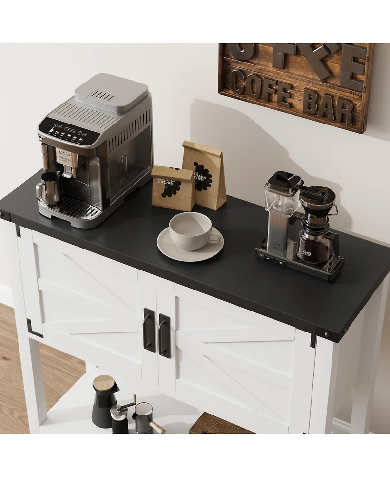 homfan Farmhouse Console Table with 2 Doors, 32" White Coffee Bar Cabinet for Entryway Kitchen