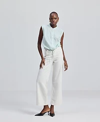 Reistor Women's Button-down Shirt with Waist Drawstring in Stripes