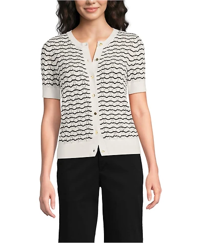Lands' End Women's Cotton Viscose Short Sleeve Cardigan Sweater