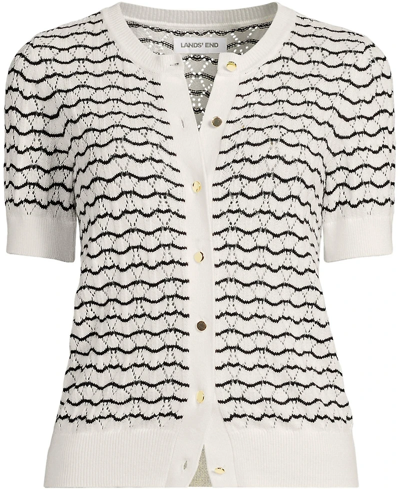 Lands' End Women's Cotton Viscose Short Sleeve Cardigan Sweater