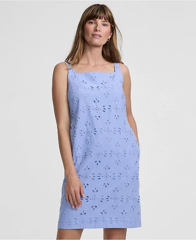 Lands' End Women's Sleeveless Eyelet Shift Above the Knee Dress