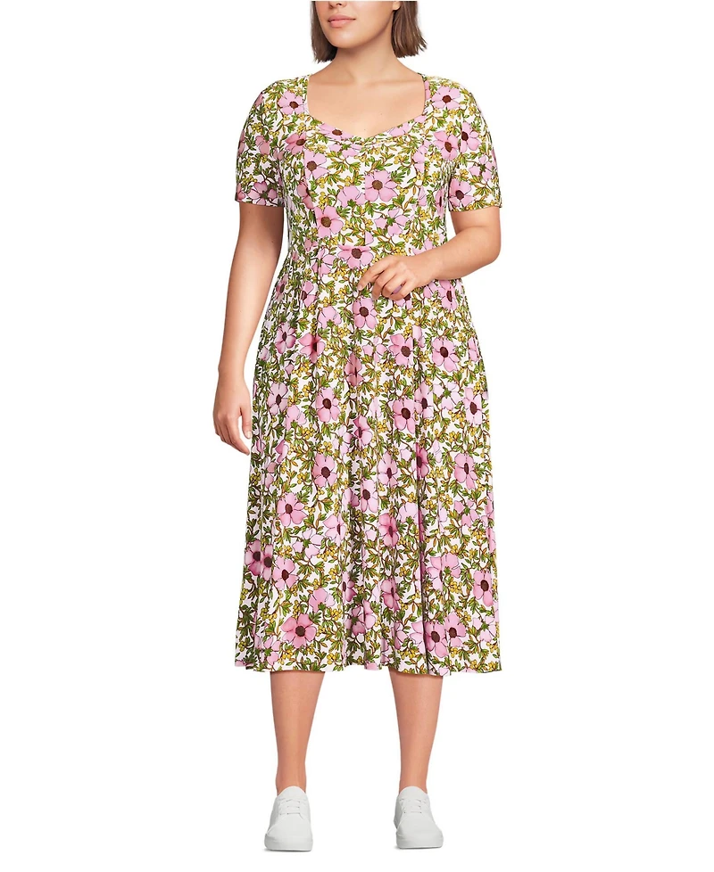 Lands' End Plus Silky Knit Sweetheart Midi Dress