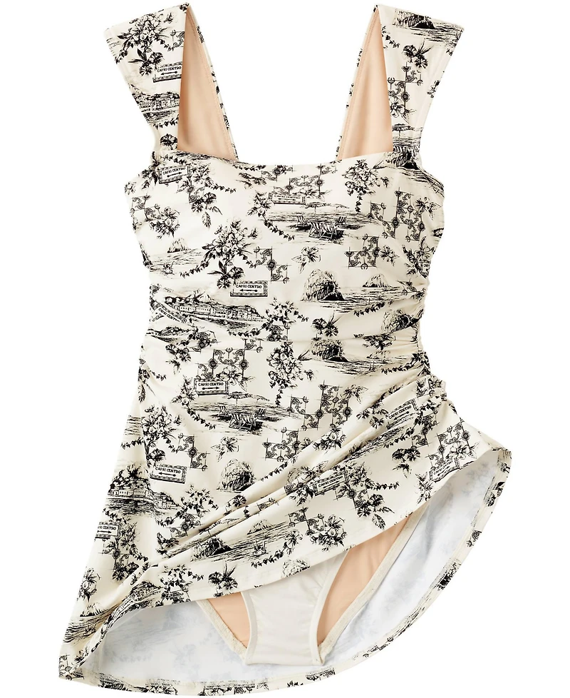 Lands' End Women's Plus New Smoothing Square Neck Ruched Swim Dress Swimsuit