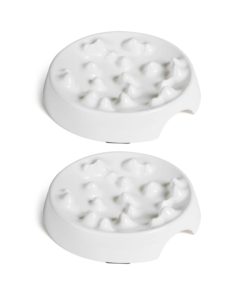 CatGuru Cat Slow Feeder, Set Of Two, Marshmallow