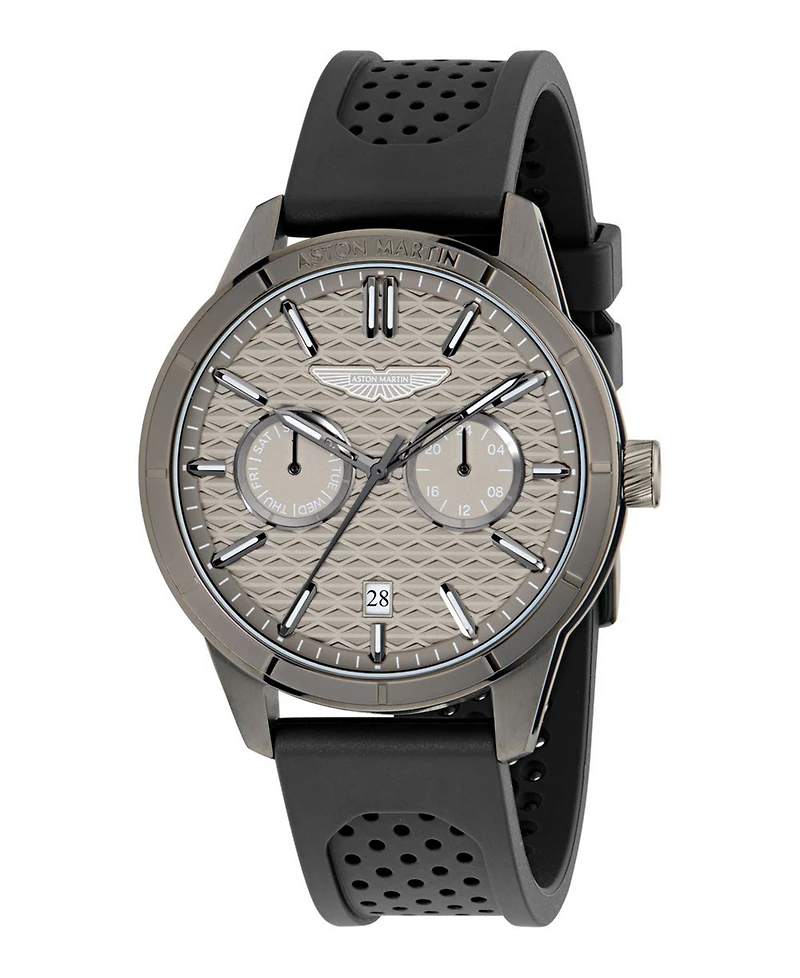 Aston Martin F1 Men's Quartz Gunmetal Guilloche Silicone Strap Watch 42mm