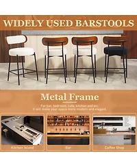 Dyhome 24 inches Bar Stools Set of 2, Counter Height with Boucle Fabric and Wood Back
