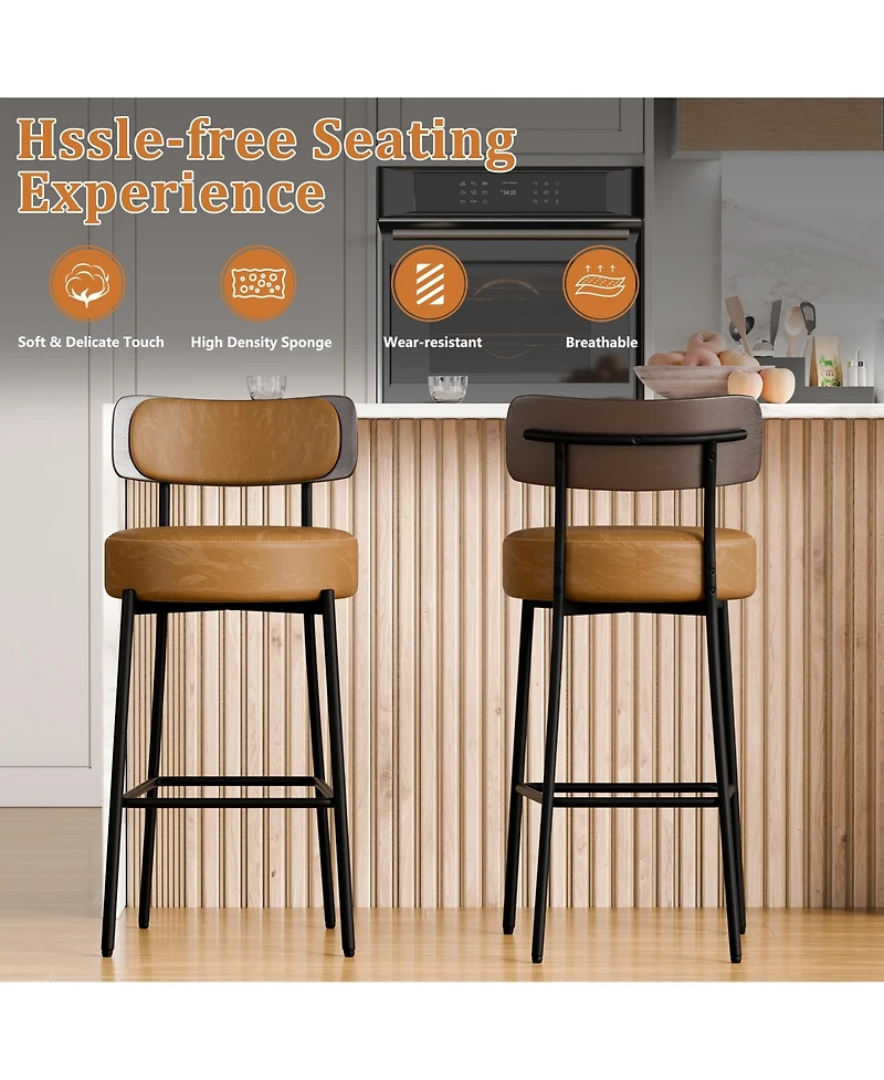 Dyhome 24 inches Bar Stools Set of 3, Counter Height with Leather Pad Wood Back