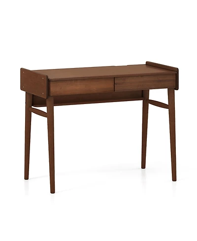 Slickblue Writing Desk with Wicker Drawers and Open Shelf Storage