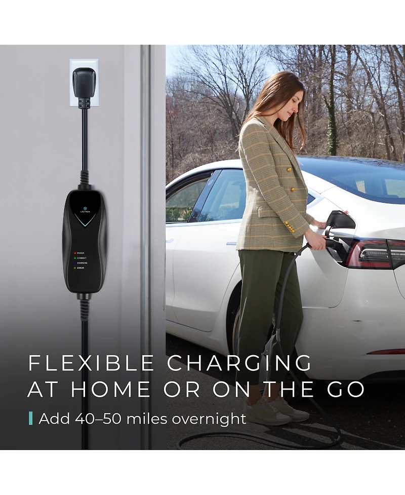 Lectron Level 1 Tesla Charger WiFi 120V 15A Nema 5-15 Nacs Evse 16feet