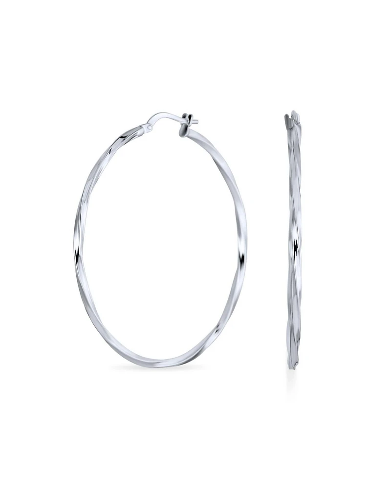 Bling Jewelry Big Lightweight Rope Cable Twist Hoop Earrings .925 Sterling Silver