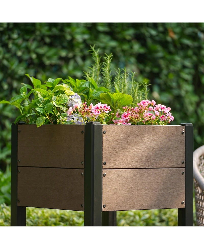 gaomon Elevated All Weather Planter Box with Aluminum Frame and Hdpe Wood Grain Finish for Patio Balcony Vegetables Herbs Flowers