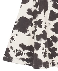 Rare Editions Girls' 7-16 Cow Print Twill Paneled A-Line Dress with Necklace