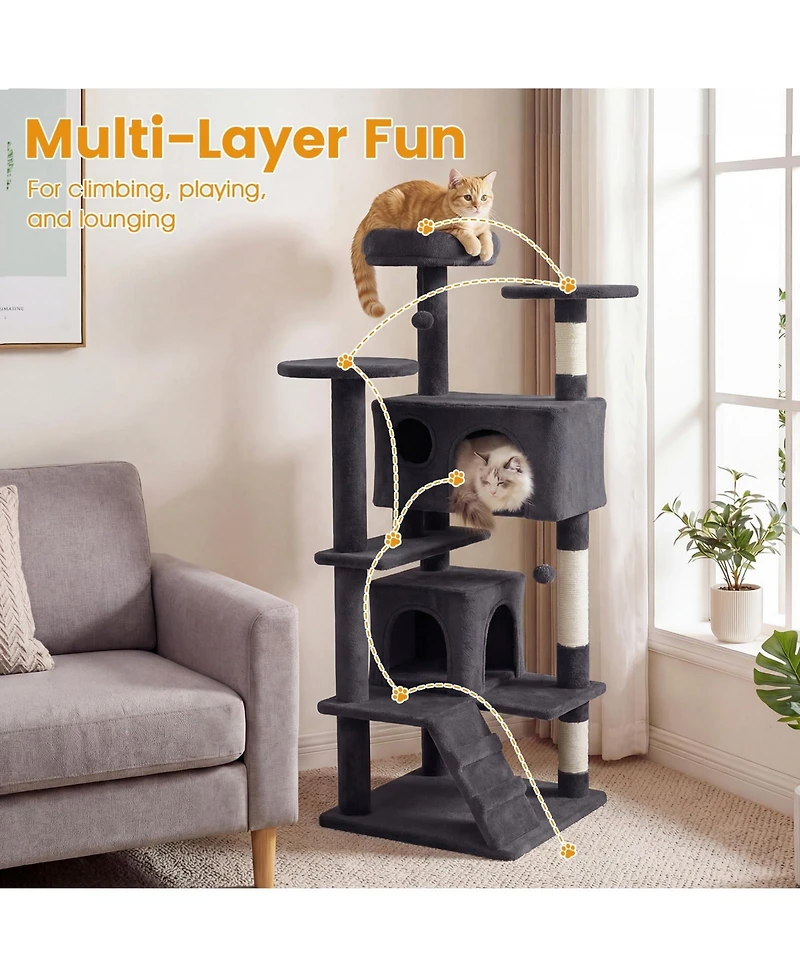 Cozito 52 in Tall Cat Tree Tower for Indoor Cats with Perches and Caves