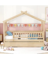 Streamdale Furniture Twin Size Wooden House Bed with Twin Size Trundle