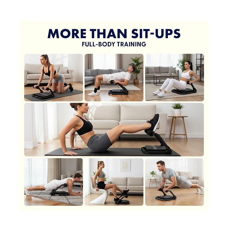 Squatz Ab Machine for Core Workout, Adjustable Sit-Up Trainer with Auto Rebound, 3 Resistance Levels