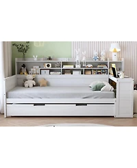 Streamdale Furniture Wooden Twin Daybed with Trundle, Storage Shelves, and Study Desk