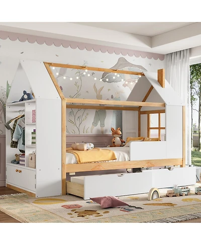 Streamdale Furniture House Platform Bed with Drawers and Shelves