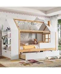 Streamdale Furniture House Platform Bed with Drawers and Shelves
