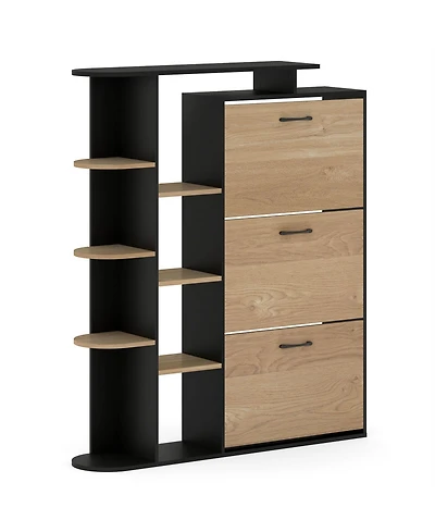 Slickblue Modern Shoe Cabinet with 3 Flip Drawers and Open Shelves