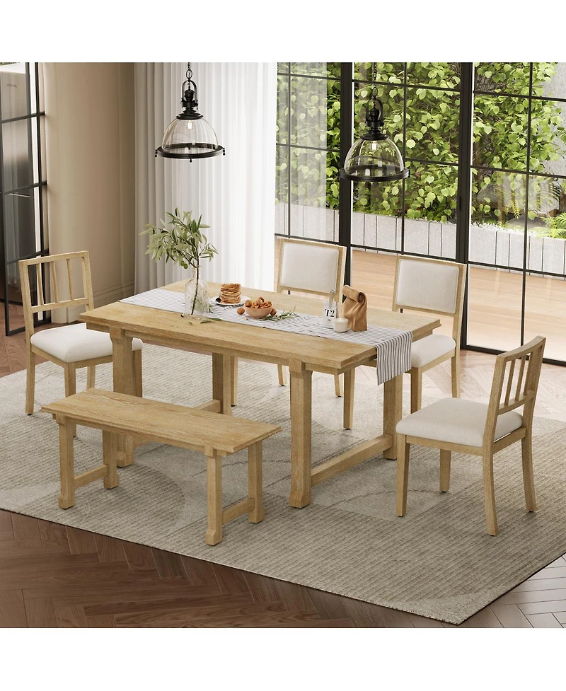 Streamdale Furniture 6 Piece Farmhouse Dining Set with Solid Wood Frame