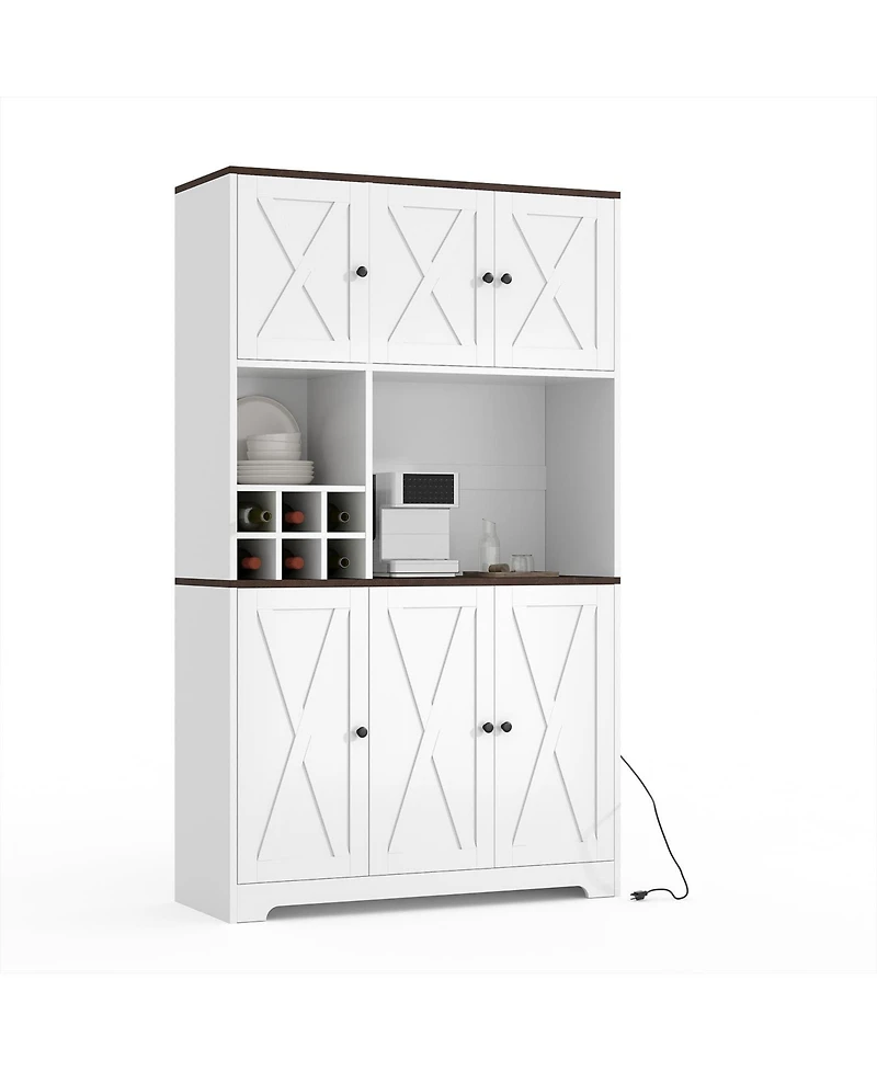 gaomon Tall Kitchen Pantry Cabinet with Microwave Stand & Wine Rack, Freestanding Buffet Hutch Coffee Bar for Kitchen/Living Room