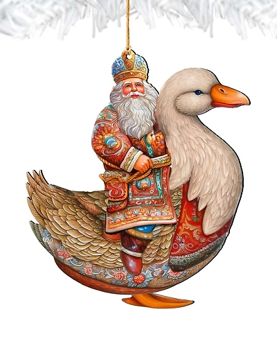 Designocracy Charming Santa on Goose Christmas Wooden Ornaments Holiday Decor G. DeBrekht