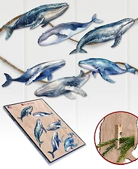 Designocracy Holiday Wooden Clip-On Ornaments Humpback Whales Set of 6 G. DeBrekht